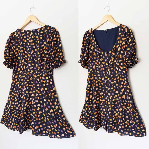 Madewell Smock-Sleeve Button-Front Mini Dress Happy Hibiscus Size 2 Floral $128 - Picture 13 of 16